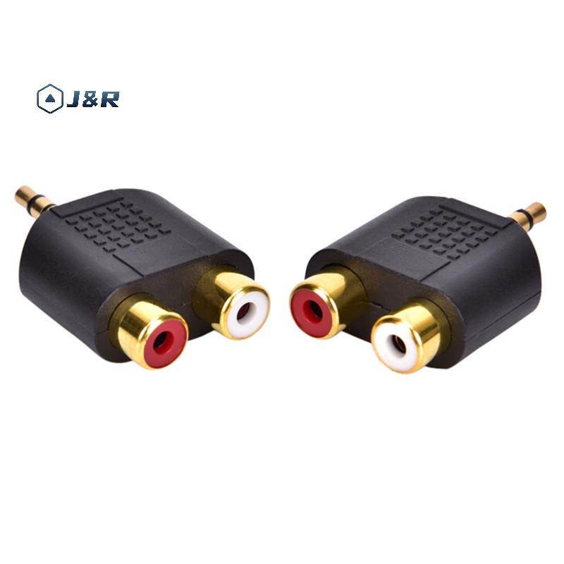 J&R> 3.5 มม. Ja ถึง 2 RCA Adaptor Twin Phono Y Splitter สเตอริโอชาย 2 x หญิง