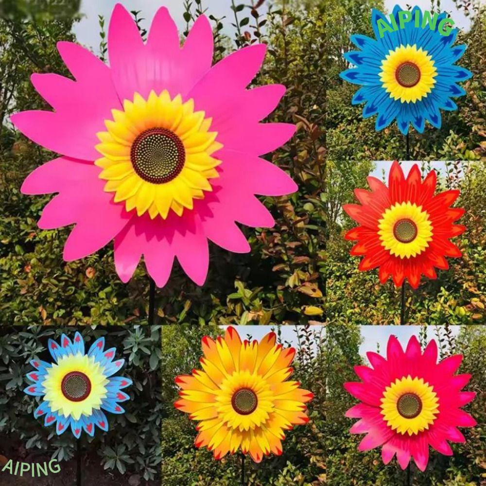 NG1ZX กังหันลมดอกทานตะวัน, PVC เส้นผ่านศูนย์กลาง 36 ซม.หมุนดอกทานตะวัน, Multistyles Garden Yard Wind