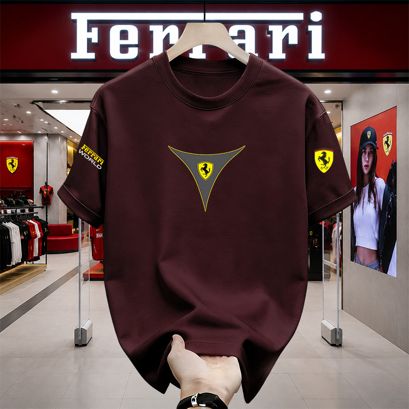 เสื้อเชิ้ต Ferrari Motif เสื้อยืดผู้ชายนําเข้าสุดเท่