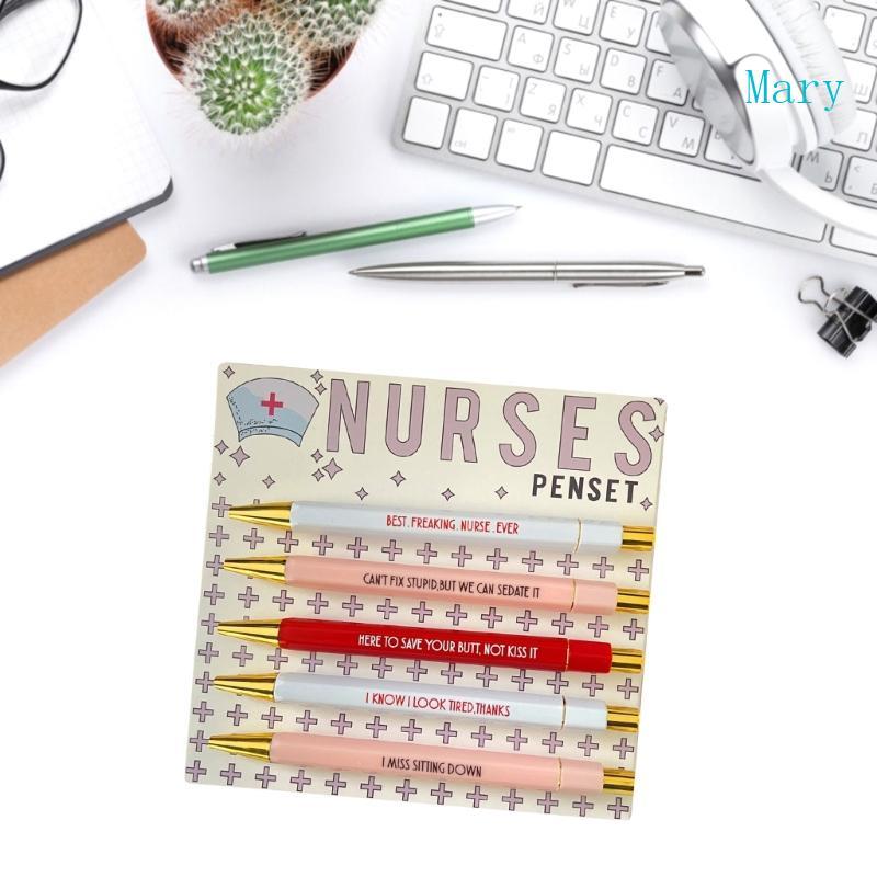Mary 5pcs สนุกพยาบาลปากกา Ballpoin ชุด Swear Word ทุกวันปากกาสกปรก Cus Word ปากกาสําหรับแต่ละวันสัปด