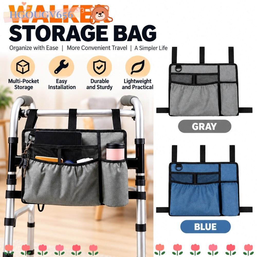 HGOUGVT Walker Bag, สายปรับระดับได้ Hands Free Storage Walker Pouch Attachments, Portable Large Capa