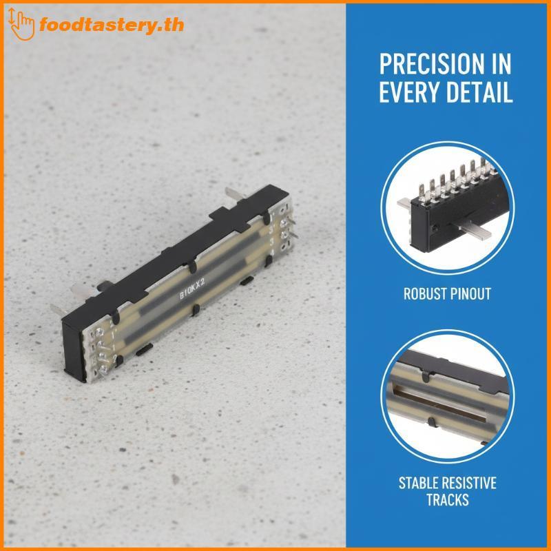 FTY 73 มม.Dual Channel สไลด์โพเทนชิโอมิเตอร์ B10KX2 Linear Fader 15 มม.เพลาสูงสําหรับอุปกรณ์เสียงมือ