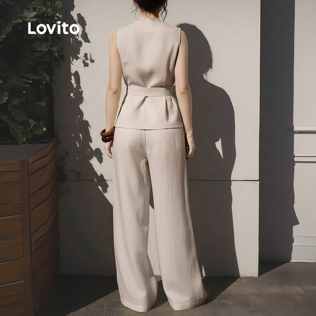 Lovito بدلة نسائية خاكي غير متماثلة — صورة 5