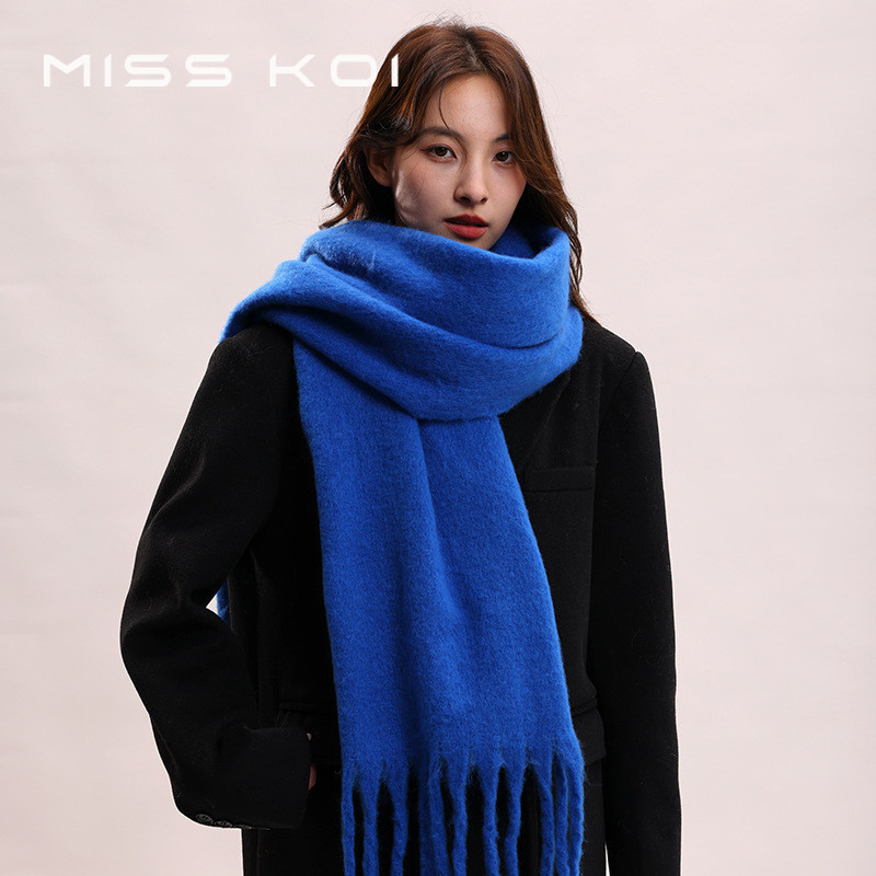 MISSKOI ฤดูหนาว Macaron สี Mohair ผ้าพันคอใหญ่อุ่น Face Windproof ขนแกะทนเย็น Dual-ใช้ผ้าคลุมไหล่สีทึบ Bi