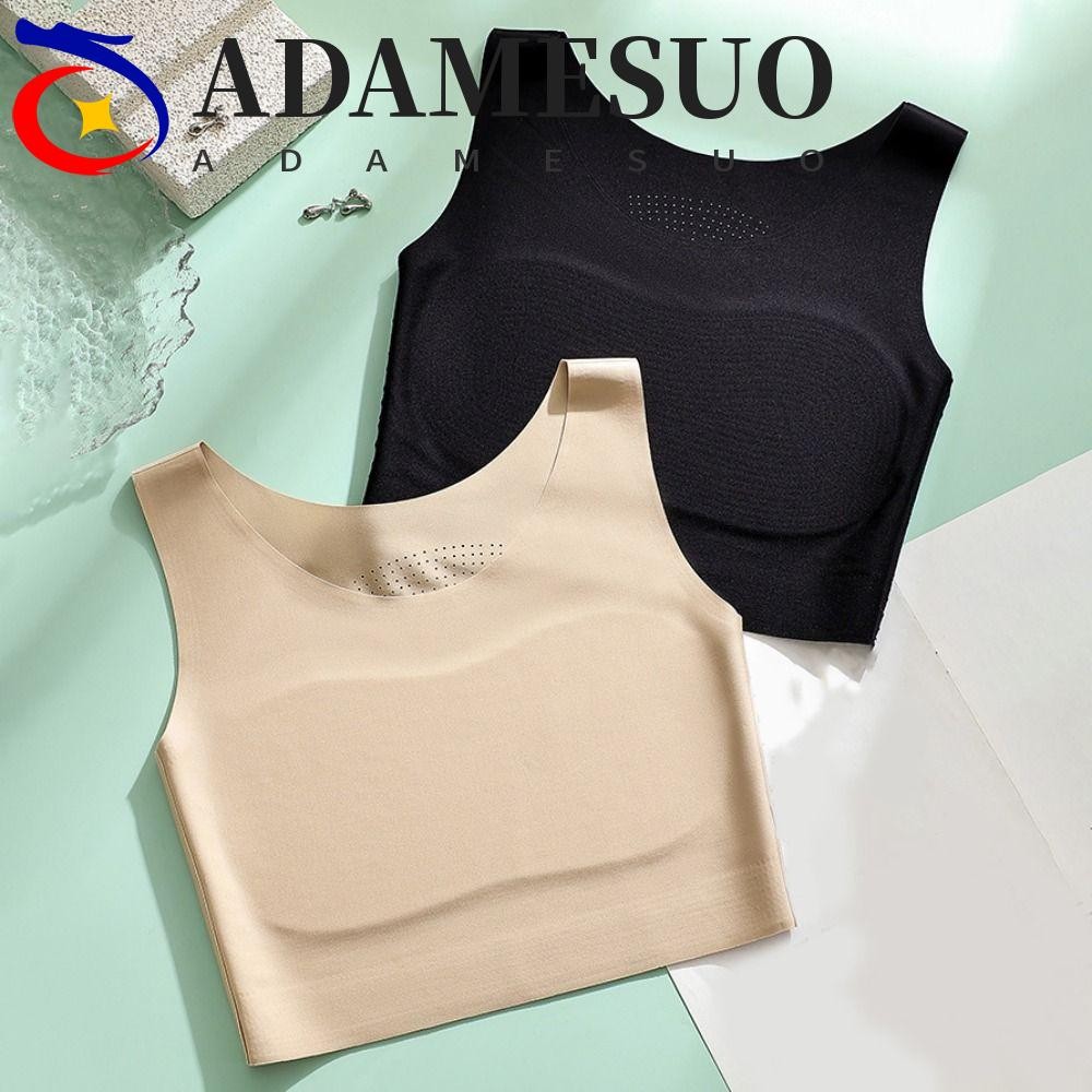ADAMESUO บราไร้สาย ผ้าไหมน้ำแข็งสำหรับผู้หญิง แบบพื้นฐาน ขอบคอ U สบายและไร้รอยต่อ