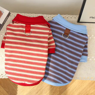 🇹🇭พร้อมส่ง🇹🇭 ❤️🔵 เสื้อโปโลมีแขนคอปกดีเทลกระดุมขาว ลายริ้วผ้ายืดใส่สบาย for pet เสื้อสุนัข ชุดหมา ชุดแมว