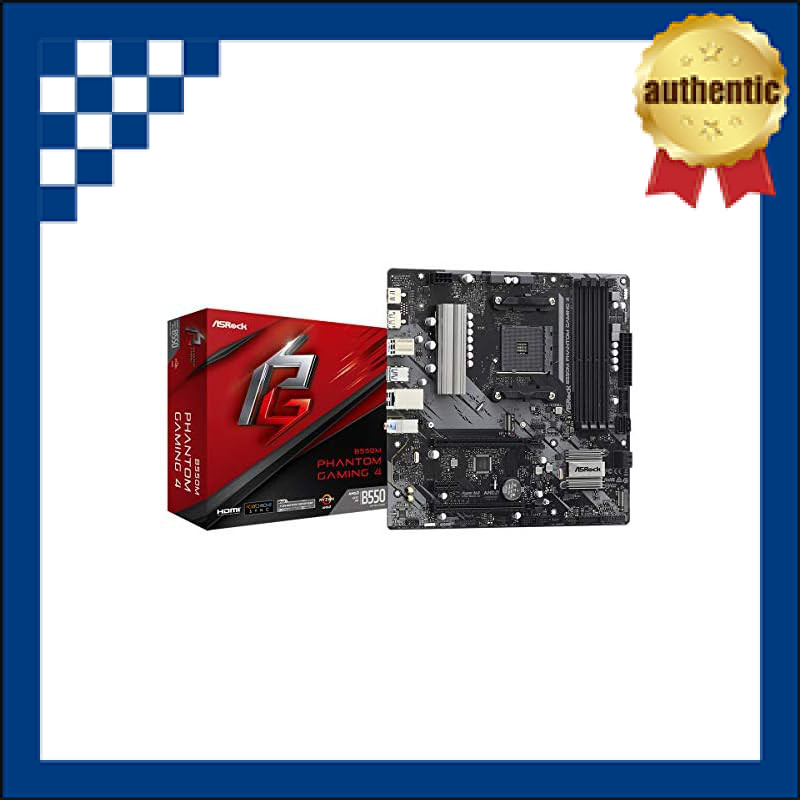 ASRock B550M Phantom Gaming 4 MicroATX Motherboard compatible with AMD Ryzen 5000 series (Socket AM4
