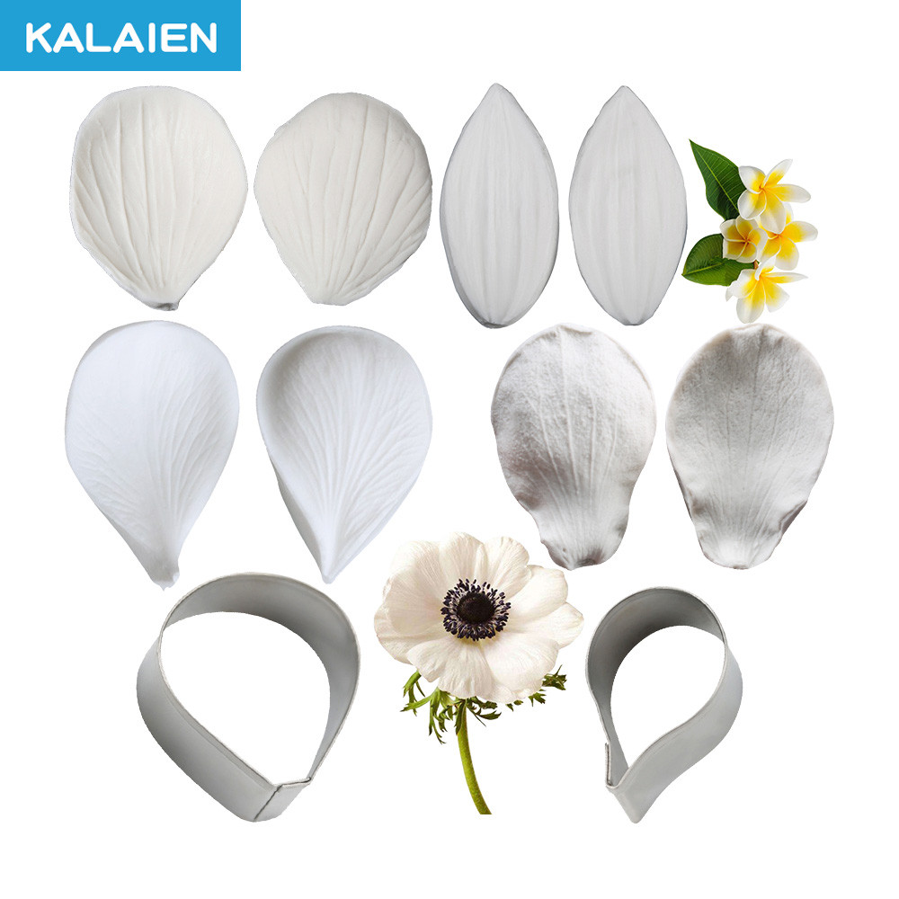 KAILAEN ดอกไม้ทะเล แม่พิมพ์น้ําตาลดอกไม้, เครื่องตัดกลีบสแตนเลส, แม่พิมพ์ซิลิโคนหลอดเลือดดํา, หลายรูปแบบ DIY Sugarcraft สําหรับตกแต่งเค้ก