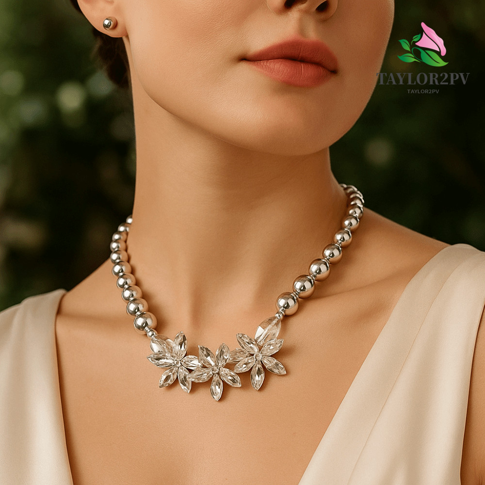 TAYLOR2PV Choker สร้อยคอมุกพร้อมเพชรจำลอง สไตล์หรูหรา เหมาะสำหรับชุดราตรี