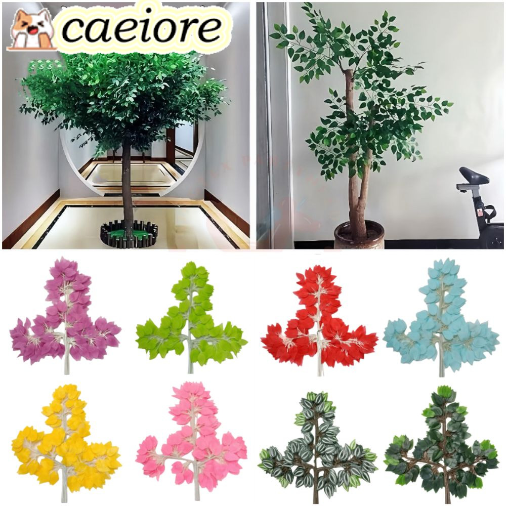 CAEIORE 12PCS ประดิษฐ์ Banyan Leaves, สมจริงหลากสีจําลองสาขา Ficus, Creative ผ้าไหมใบปลอม Banyan Tre