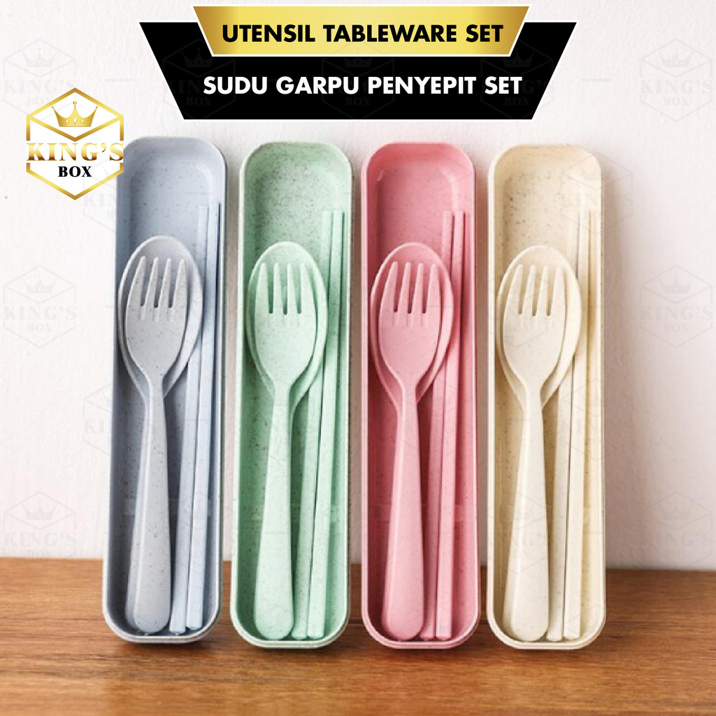 KGB 3 ชิ้นชุดเด็กชุดช้อนส้อมเป็นมิตรกับสิ่งแวดล้อมนํามาใช้ใหม่อาหารค่ําบนโต๊ะอาหารชุดกล่องตะเกียบช้อ