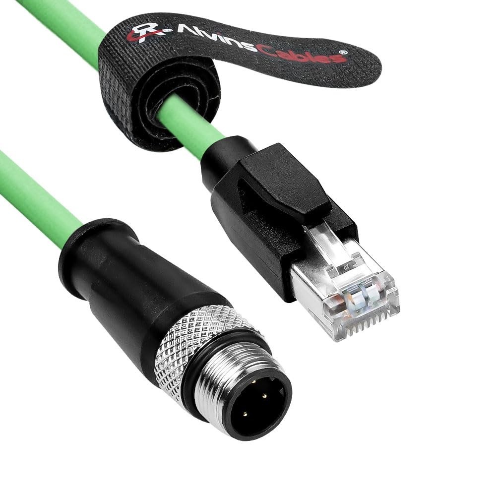 M12 D-รหัส 4Pin to RJ45 Ethernet Cable Flex สําหรับกล้องอุตสาหกรรม 49.2ft/15M
