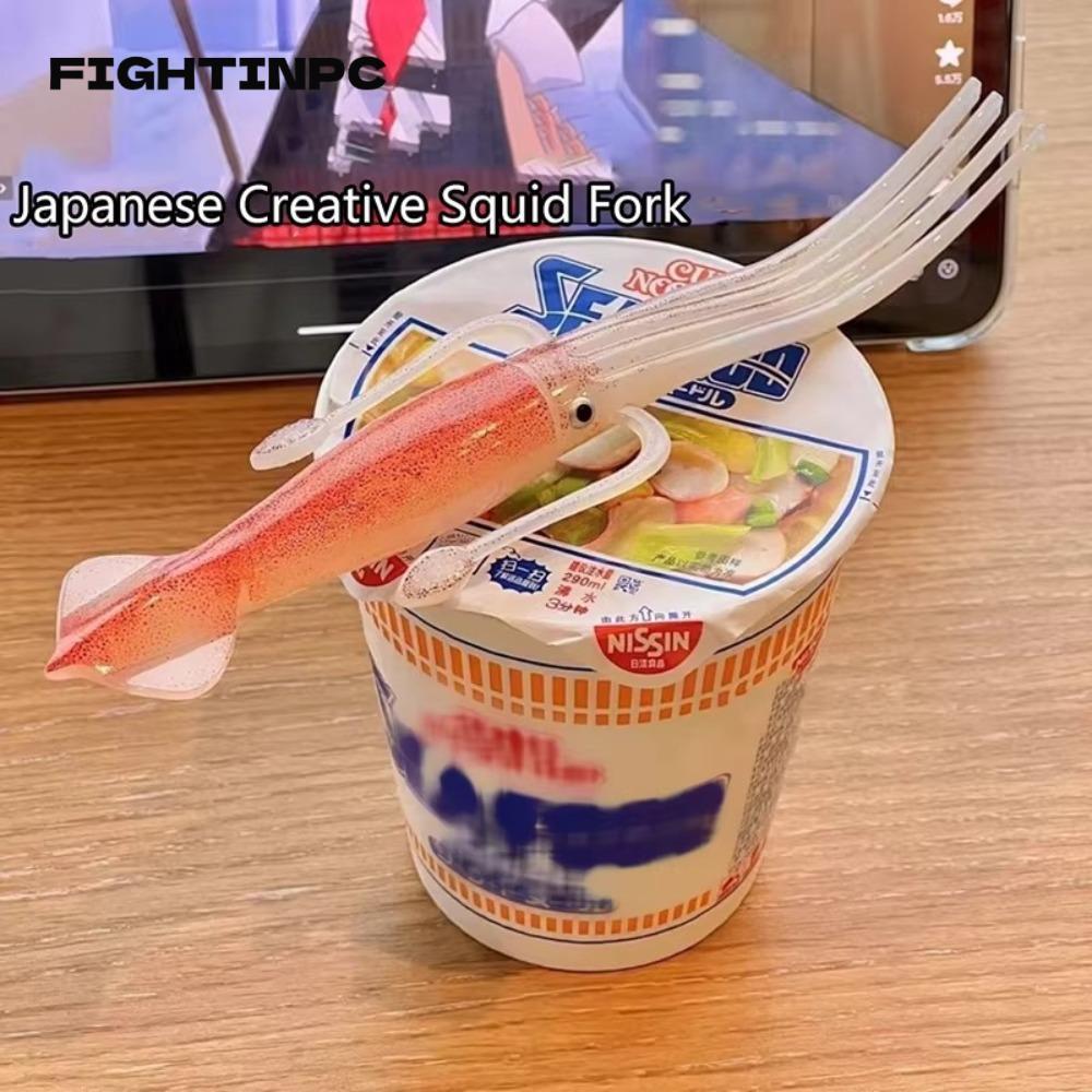 FIGHTINPC Octopus Noodle Fork, 3-in-1 Squid-Shaped Food Picks, Funny Heat-Resistant Portable Cooking