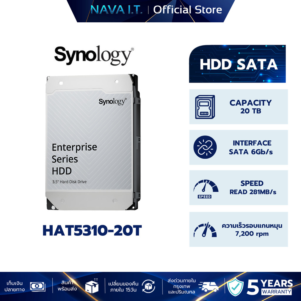 SYNOLOGY HDD 20TB 3.5 Enterprise-Grade SATA HDD (ฮาร์ดดิสก์) (SNG-HAT5310-20T) รับประกัน 5 ปี