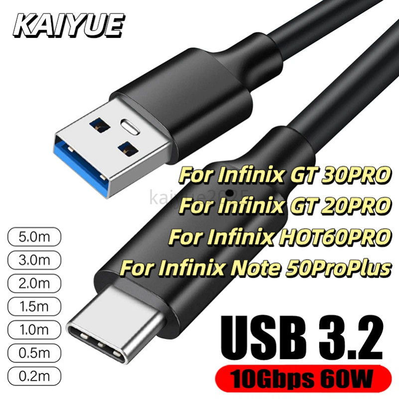 KAIYUE USB3.2 USB3.1 Gen2 10Gbps สาย USB-A ถึง USB Type C สาย 3A 60W Fast Charging 10G Data Transfer สายไฟ USB-C สําหรับ SSD Hard Disk Infinix GT 30Pro 20PRO Infinix HOT60Pro