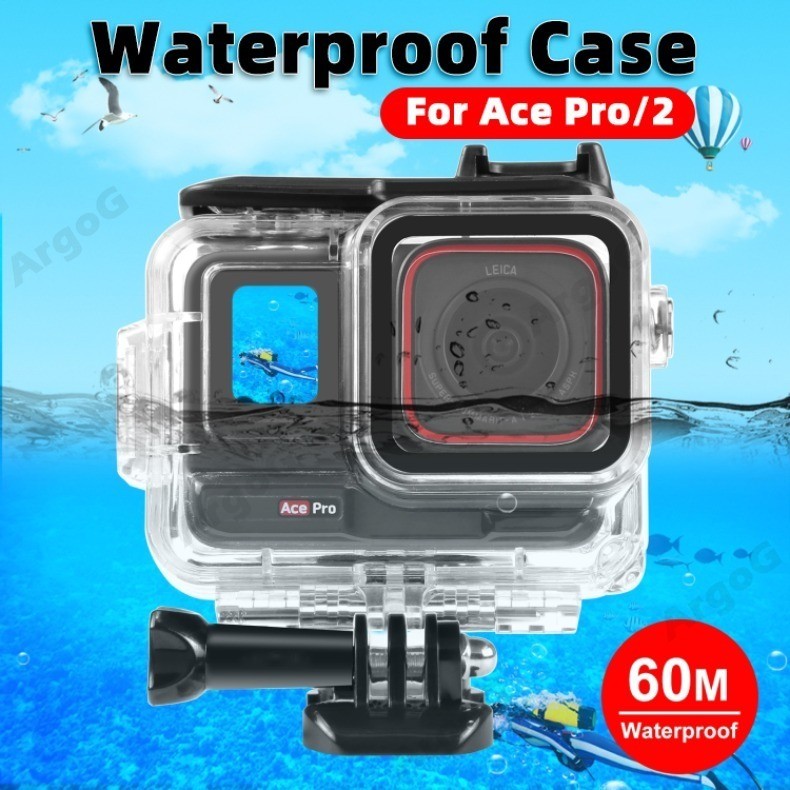 ArgoG กันน้ําสําหรับ Insta360 Ace Pro / Pro 2 60 m กรณีดําน้ํารองเท้าเย็นขยาย Mount Ace Pro อุปกรณ์เ