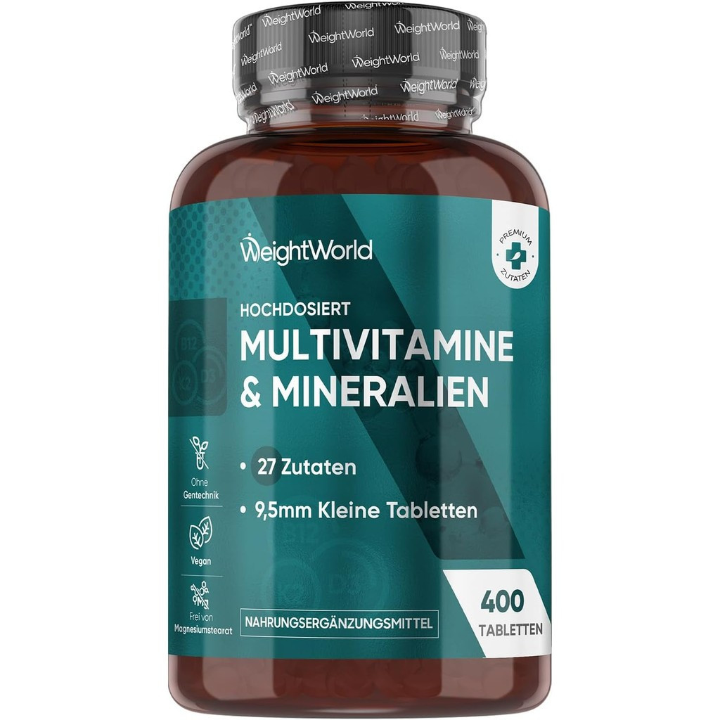 Multivitamin Tabletten - 400 วีแกน Tabletten - 27 Zutaten - Mit Vit B Komplex, Vitamin C, Magnesium,