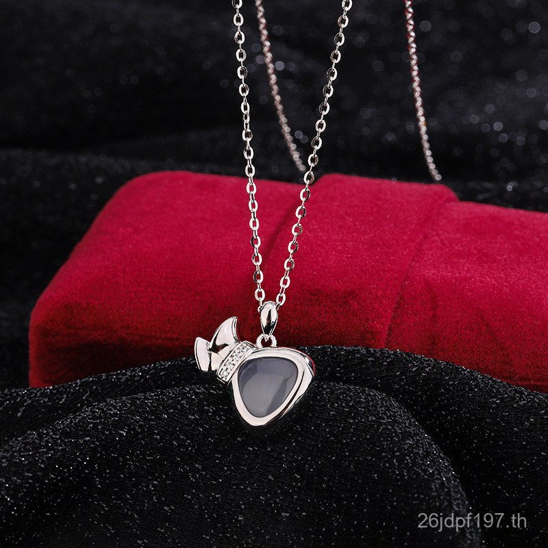 หรูหราหญิงสไตล์ยุคกลางสีขาว Chalcedony ปลอดภัยสร้อยคอ s999 สร้อยคอเงินบริสุทธิ์ Clavicle Chain พรีเม