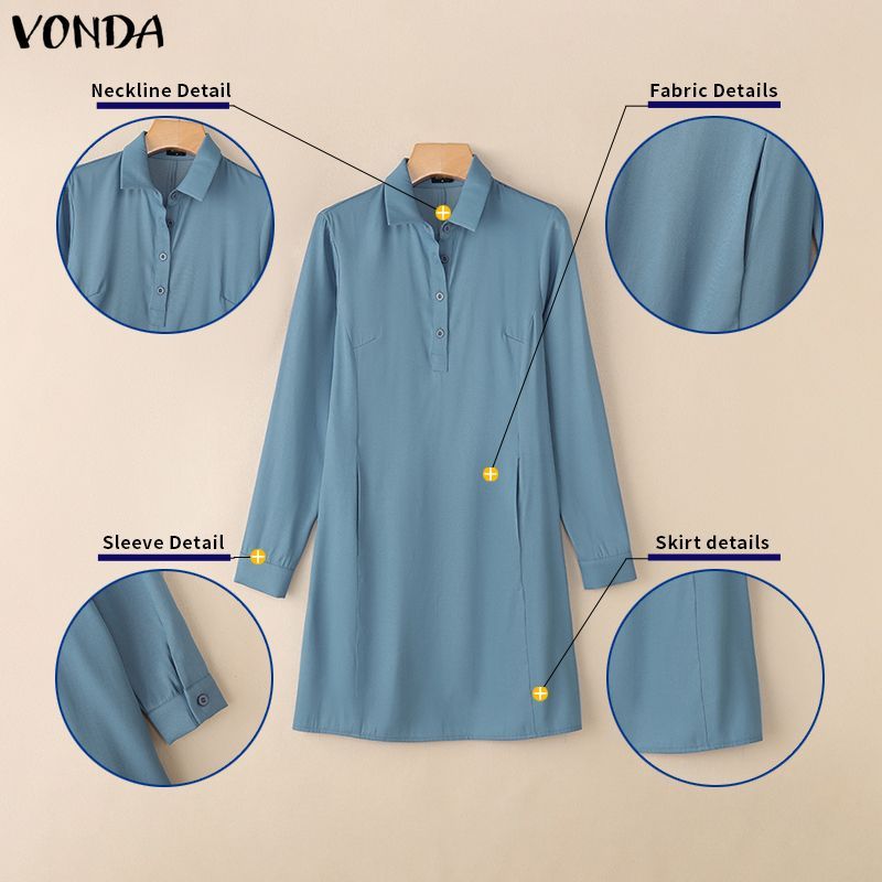 VONDA ชุดเดรสยีนส์แขนยาวสไตล์เกาหลีสําหรับผู้หญิง Presale — صورة 7