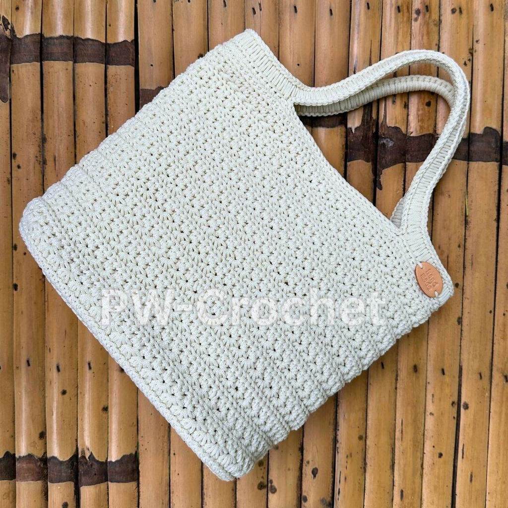 Crochet Bag with Picul Flower Pattern, Compact Size, Wide Mouth Edge 10.5 Inches, Height 8.5 Inches,