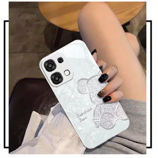 เคส OPPO A6 A5 Pro 5G ลายหมีน่ารักประกายชิมเมอร์ กันกระแทก พร้อมฝาปิดเลนส์กล้อง ป้องกันเลนส์ ขอบซิลิโคนอ่อนนุ่ม เคสมือถือหรูแบบกระจกน้ำ สำหรับสาวๆ และผู้หญิง