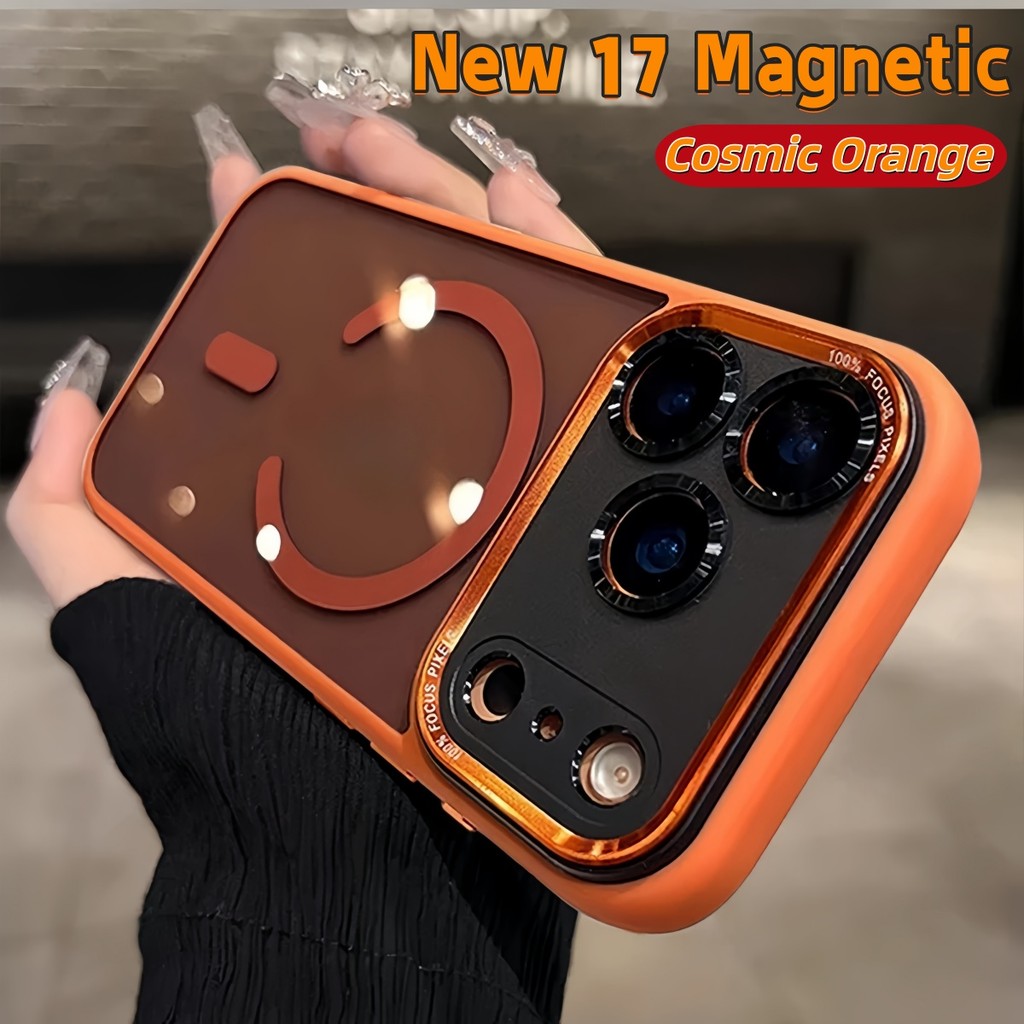 หรูหราจักรวาลสีส้มแม่เหล็กเคสโทรศัพท์สําหรับiPhone 17 Air 16 15 14 13 Pro Max 17Proปลอกใส17ProMaxแม่เหล็กพรีเมี่ยมชาร์จไร้สายปกแข็งกันกระแทก