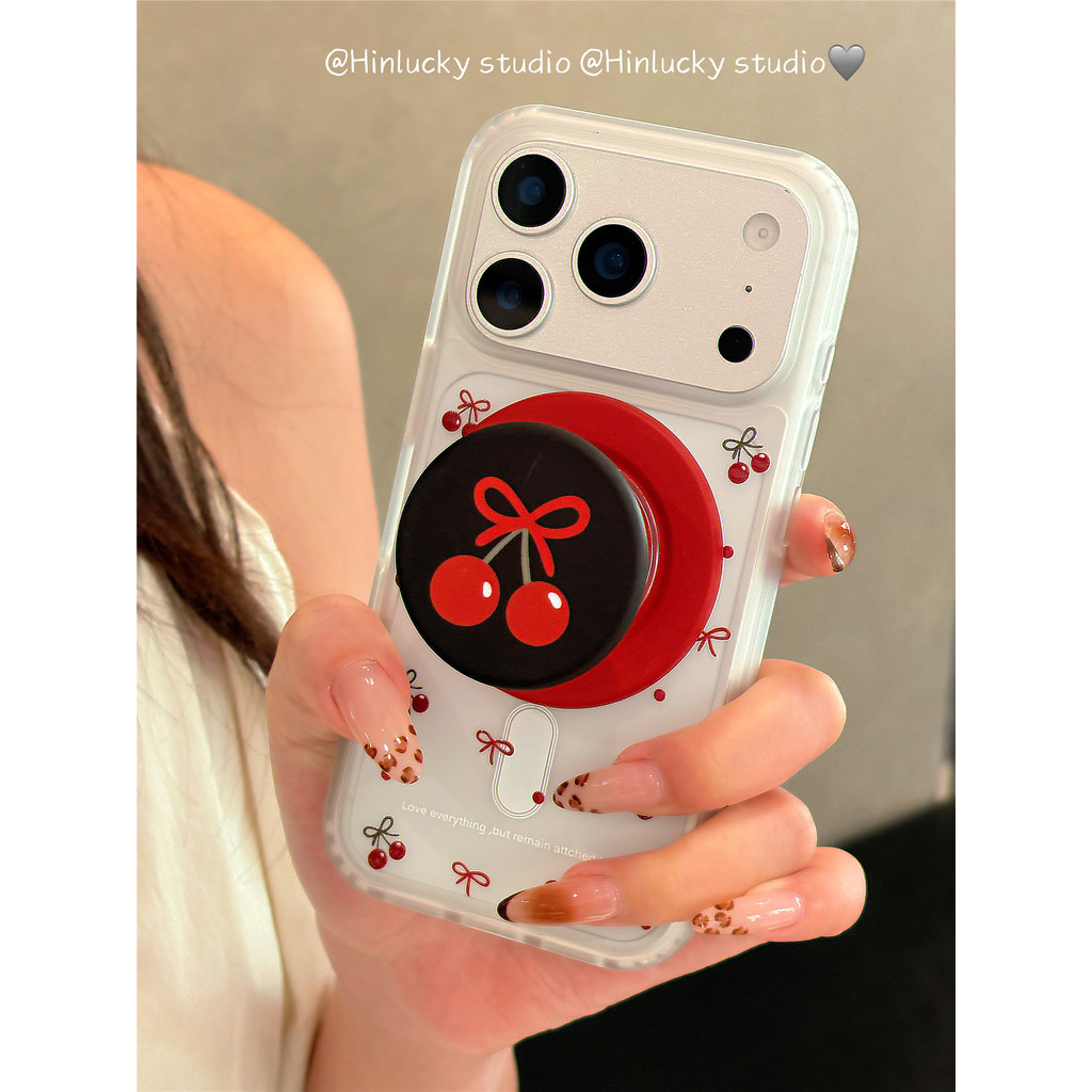 Huiwanju Bow cherry วงเล็บดูดแม่เหล็ก เหมาะสําหรับ iPhone17 เคสโทรศัพท์มือถือ iphone16promax ใหม่ 15 กึ่งโปร่งใส matte 14 ฝาครอบป้องกันป้องกันการตก 13