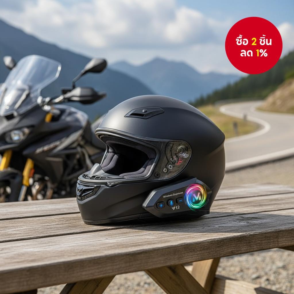 Y12ro ชุดหูฟังหมวกกันน็อคไร้สายบลูทูธ 5.4 สําหรับมอเตอร์ไซค์ อินเตอร์คอม 500M กันน้ํา IPX6 ลดเสียงรบ