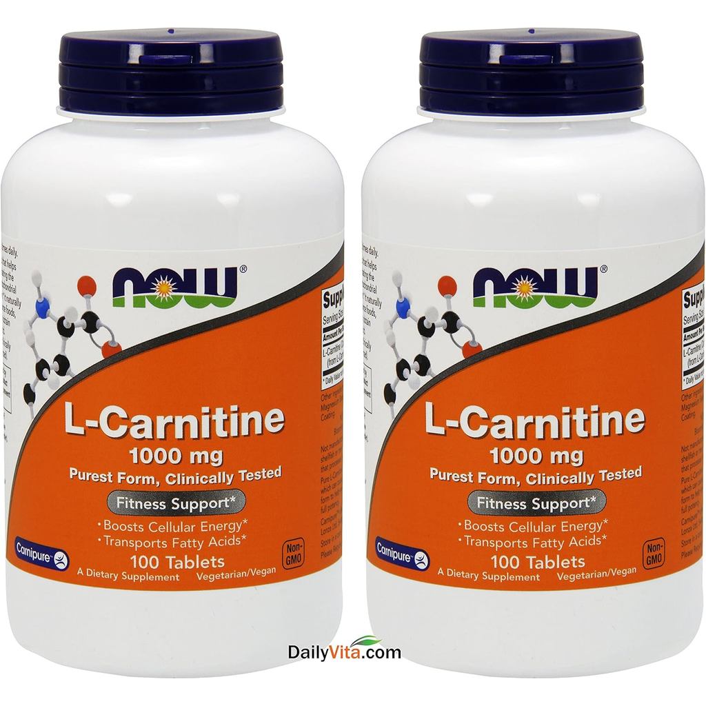NOW Foods L- Carnitine Tarrate 1000mg, 100 เม็ด (แพ็ค 2 ชิ้น)