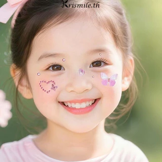COD-ในไทย💖สติ๊กเกอร์แต่งหน้าเด็ก พลอยเทียม คริสตัล โบว์รูปหัวใจ เหมาะสำหรับงานปาร์ตี้วันหยุด DIY นำกลับมาใช้ซ้ำได้