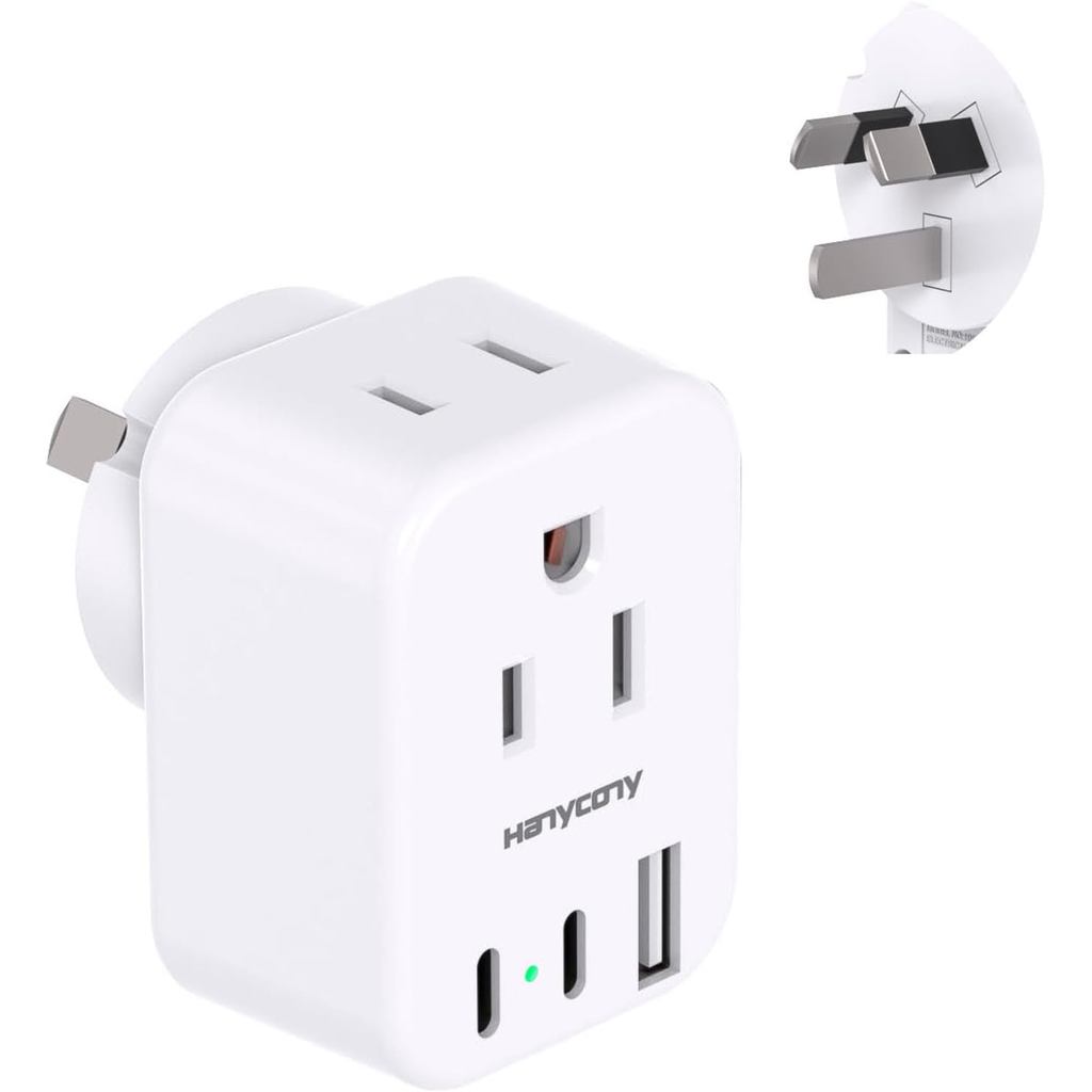US to Australia New Zealand Power Plug Adapter, HANYCONY Type I Adapter Plug 2 Outlets 3 พอร์ต USB (