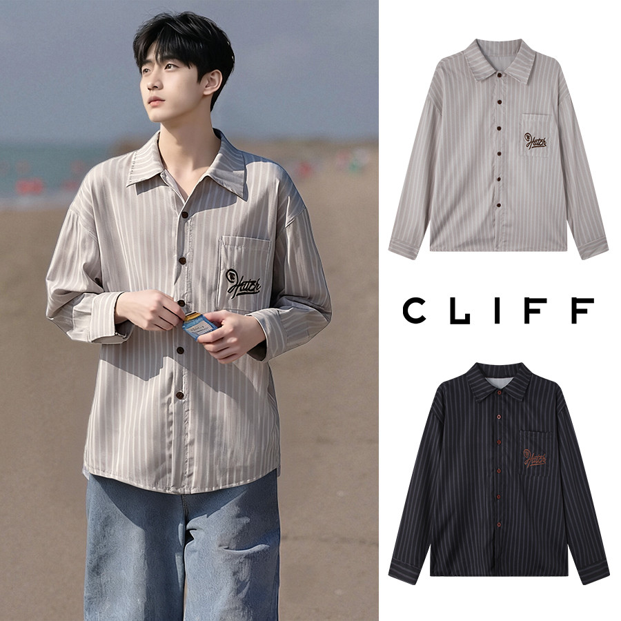 CLIFF เสื้อเชิ้ตผู้ชายลายทางสี สไตล์ ins สไตล์เกาหลี ลำลอง แบบหลวม ใส่ได้ทั้งชายและหญิง