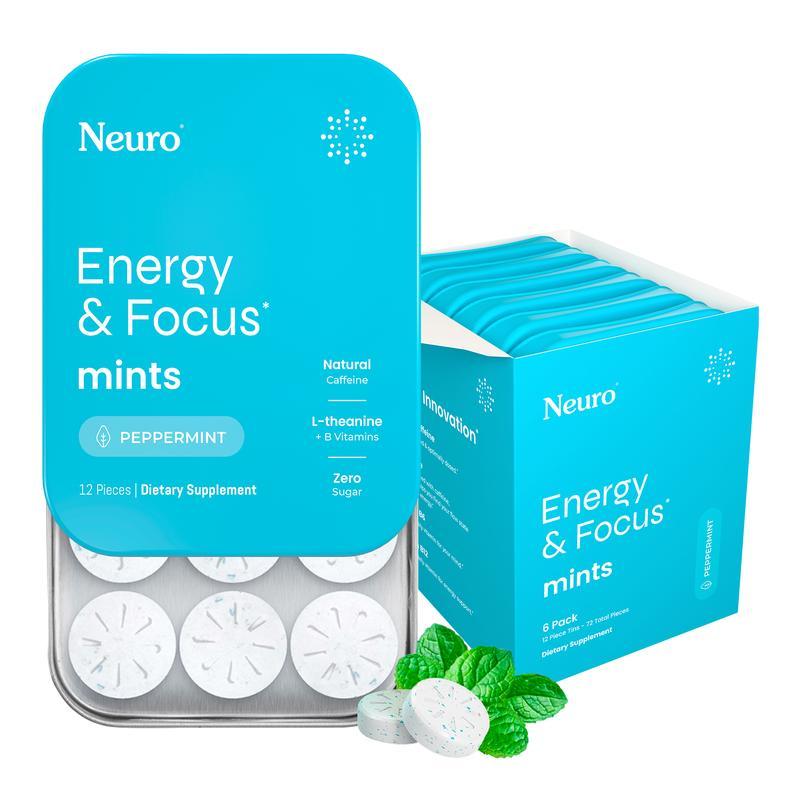 Neuro Energy Caffeine Mints - เม็ดระบายกลิ่นปากปราศจากน้ําตาลสำหรับพลังงานและความตั้งใจ มี caffeine 
