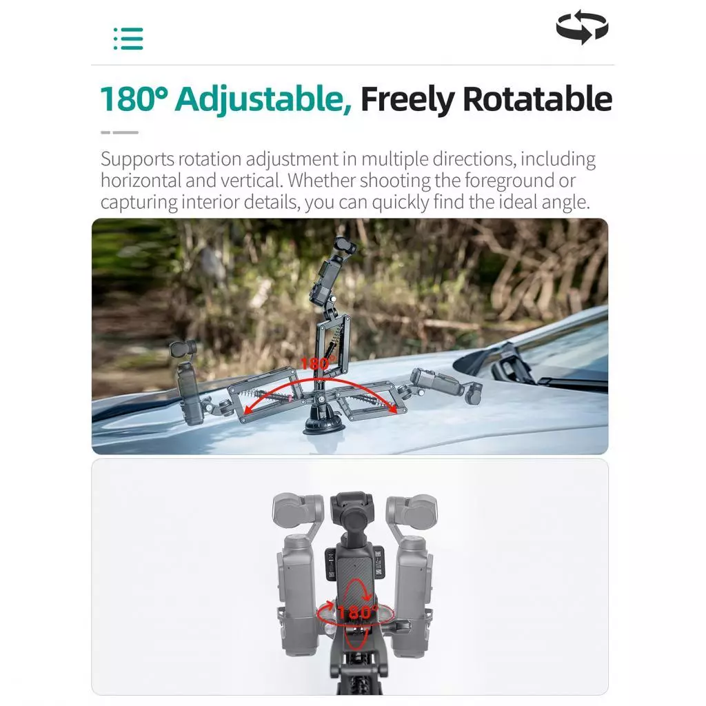 ขาตั้งกล้องดูดกระจกสำหรับ GoPro Hero 13 Insta360 X4/X3 DJI OSMO Pocket 3/Action 5 Pro thumbnail 9