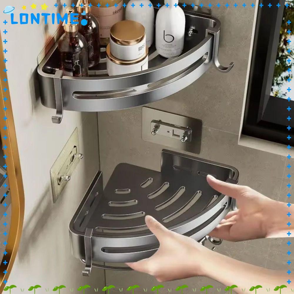 LONTIME ชั้นวางของในห้องน้ํา 1/2/3 ชิ้น, ชั้นเก็บของในครัวแบบไม่มีหมัดความจุขนาดใหญ่, ชั้นวางฝักบัวประหยัดพื้นที่สามเหลี่ยมติดผนัง