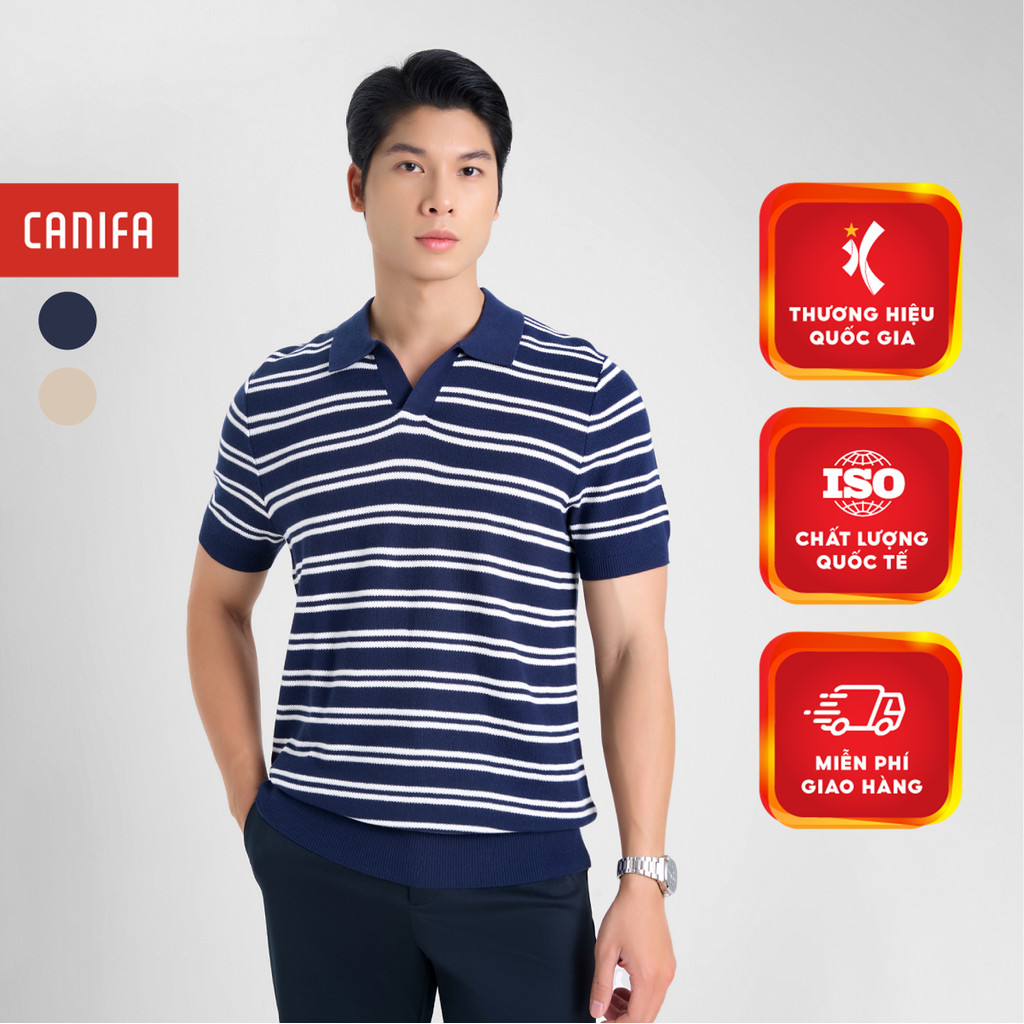 CANIFA เสื้อสเวตเตอร์โปโลผู้ชายแขนหลวม 8TE24W015