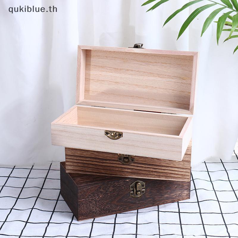 Qukiblue Retro กล่องเครื่องประดับเดสก์ท็อปไม้ Clamshell เก็บมือตกแต่งกล่องไม้ TH