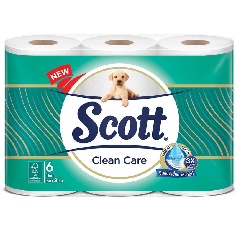 สก๊อตต์คลีนแคร์กระดาษชำระหนา 3ชั้น แพค 6ม้วน Scott Clean Care Toilet Tissue 3 Ply Pack 6roll [8888336024172 ]
