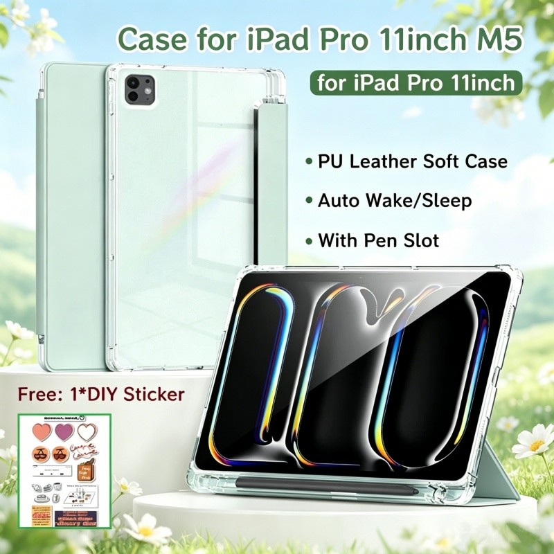 เคสสําหรับ iPad Pro 11 นิ้ว M5 ใหม่พร้อมช่องเสียบปากกาโปร่งใสกลับเคสแม่เหล็กสําหรับ iPad Pro 11 นิ้ว
