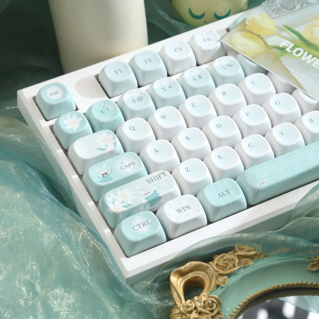 130-Key Mint Rabbit Refreshing Green Keycap น่ารักสด pbt Wear-Resistant Cross Keyboard Keycap ace68 