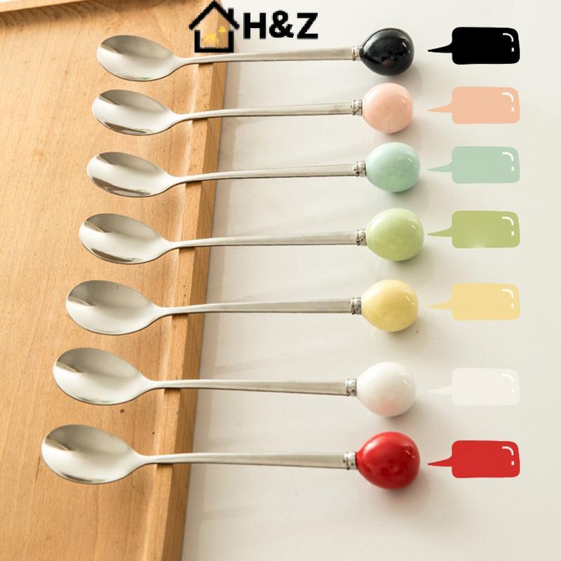 H&Z ช้อนสแตนเลสน่ารักช้อนกาแฟไอศกรีมขนมหวานชากวนช้อนสําหรับปิกนิกอุปกรณ์ครัวดี