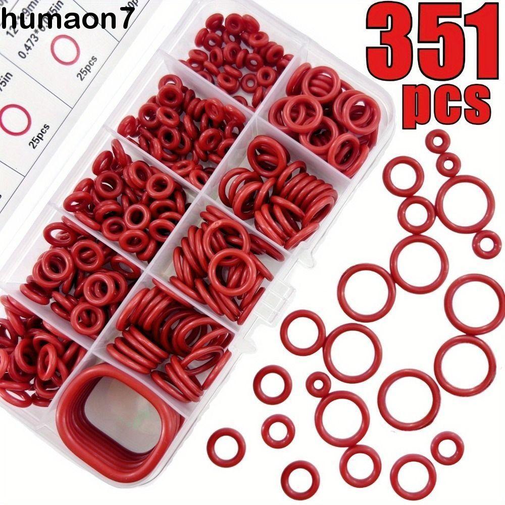 HUMAON ชุดโอริงซิลิโคน, ชุดซีลโอริงทนน้ํามันทนความร้อน, 351 ชิ้นวงกลมยางขนาดที่แตกต่างกันสีแดงซิลิโคน O-Ring Combo Pack ซ่อมยานยนต์