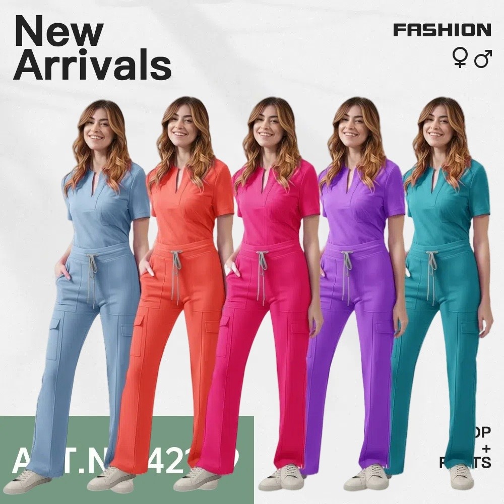 Matte Finish ชุดสครับคอวีสําหรับผู้หญิง Breathable & Stretch Pet Clinic Uniform สบาย Jogger Work Pan