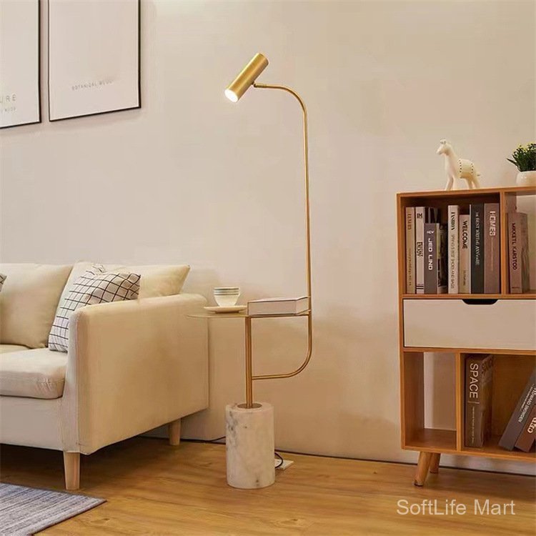 Nordic modern marble floor lamp, metal sofa coffee table standing reading lamp, hotel bedroom study 