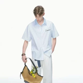 Chaistyle ลายทางตัดสี เสื้อเชิ้ต ฤดูร้อน หลวมสบาย แขนสั้น แบบอเมริกัน เทรนด์ ผ้าบางเบา สไตล์สตรีท ใส่ได้ทั้งชายและหญิง