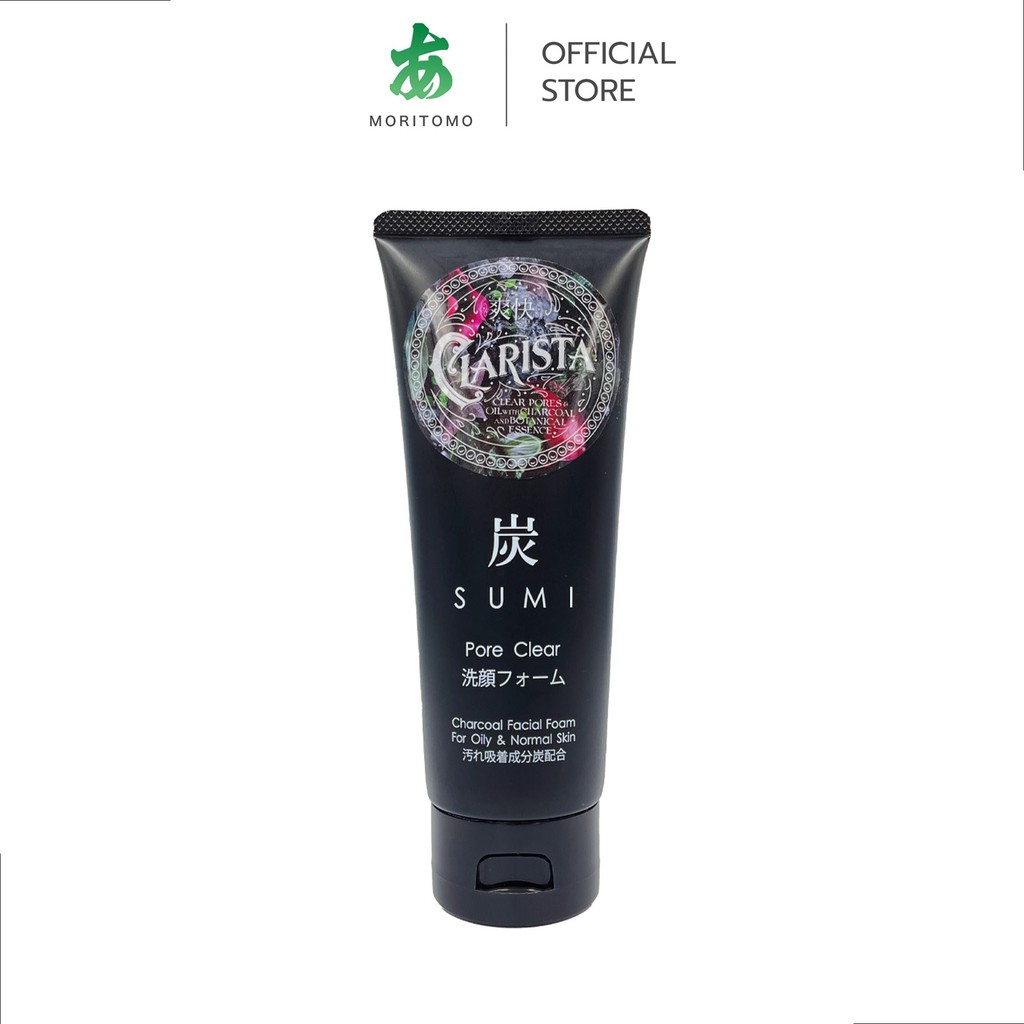MORITOMO Official - CLARISTA TOKYO Charcoal Facial Foam 130 g / โฟมทำความสะอาดผิวหน้า สูตรผสมชาร์โคล ดูแลรูขุมขน ความมัน