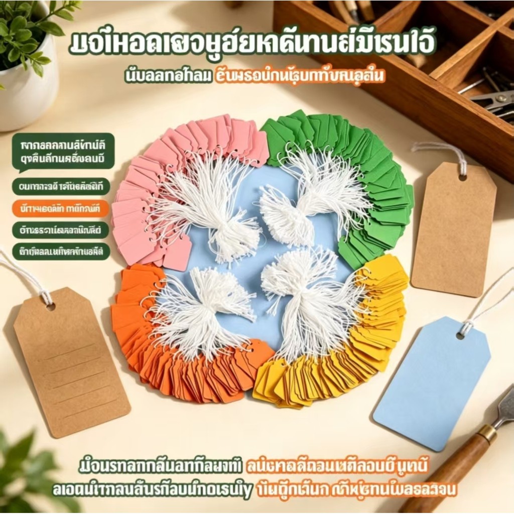สินค้าขายดี ป้ายกระดาษคราฟท์ มีหลายสี ผิวเปล่าข้อมูลที่เขียนด้วยลายมือได้ พร้อมเชือกเส้นเล็ก ใช้เครื่องประดับ สินค้า และราคาอุปกรณ์ต่างๆ ขนาดพกพา ใช้ง