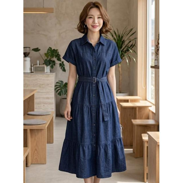 DENIM LONG DRESS กางเกงยีนส์ / DENIM DRESS เข็มขัดรวม