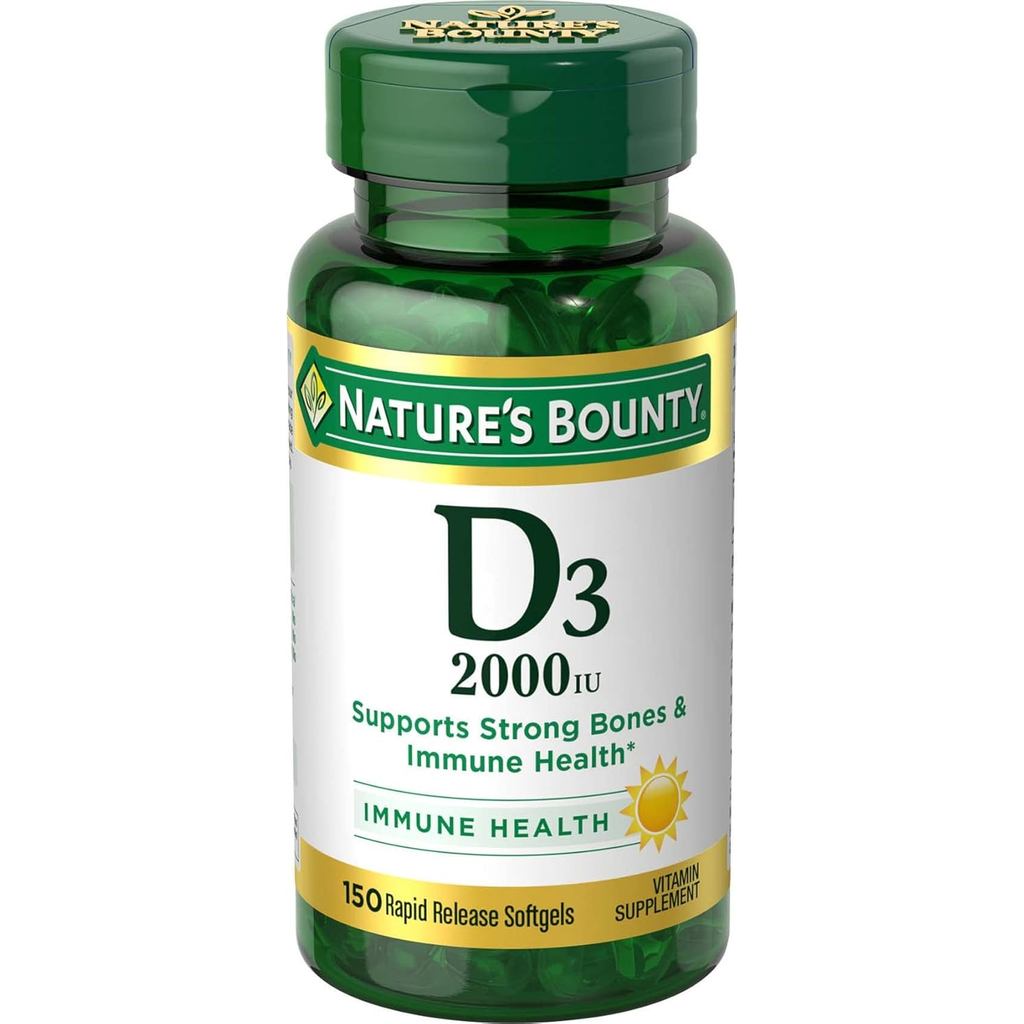Natures Bounty Vitamin D พอร์ต Immune Health & Bone Health, 2000IU Vitamin D3, 150 ซอฟท์เจล