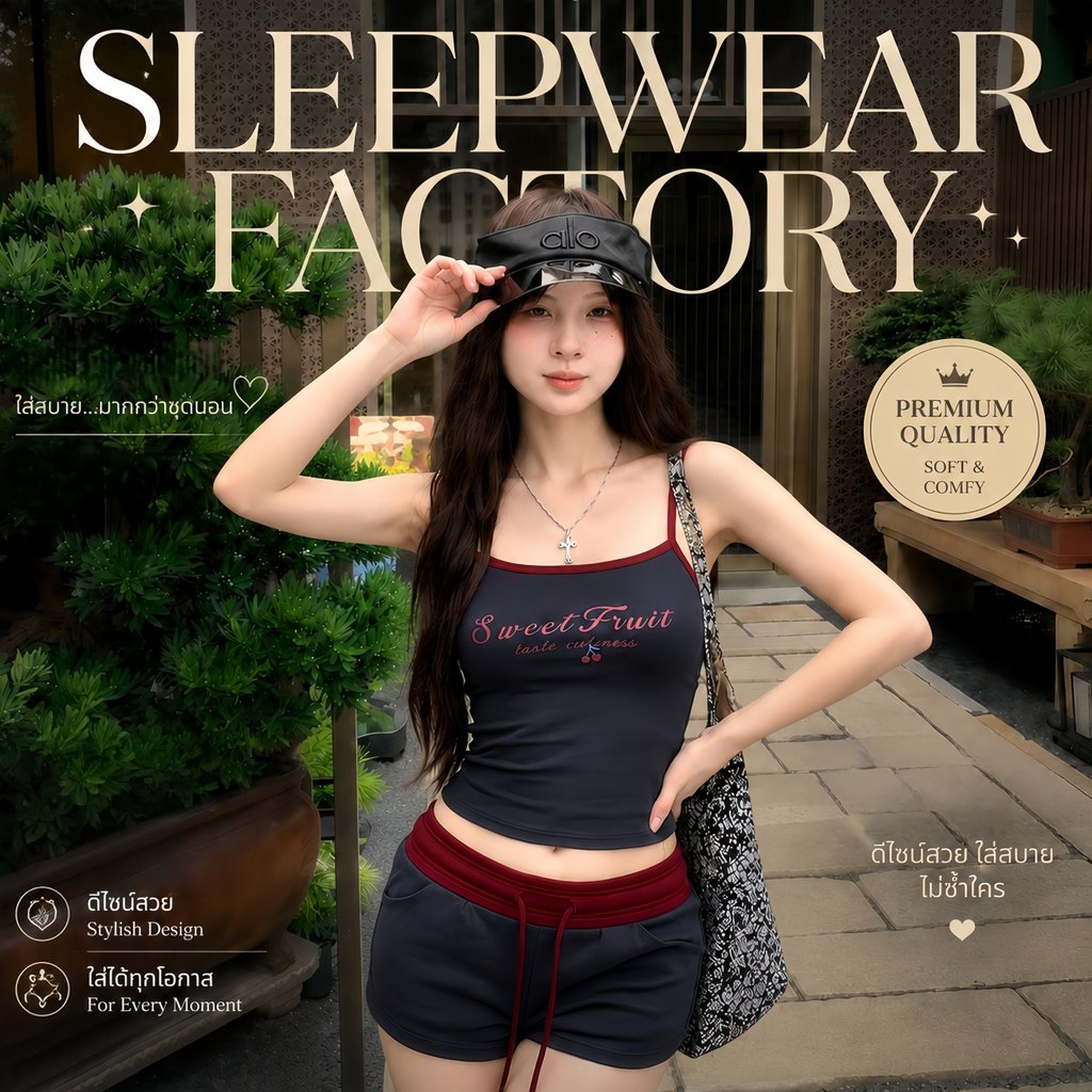 SLEEPWEAR FACTORY ชุดสองชิ้น เสื้อ กางเกงขาสั้น ราคาถูก สวยมาก สำหรับผู้หญิง W032